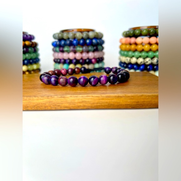 Handmade gemstone bracelet is Purple Tiger Eye. This bracelet is adjustable. - Picture 1 of 6